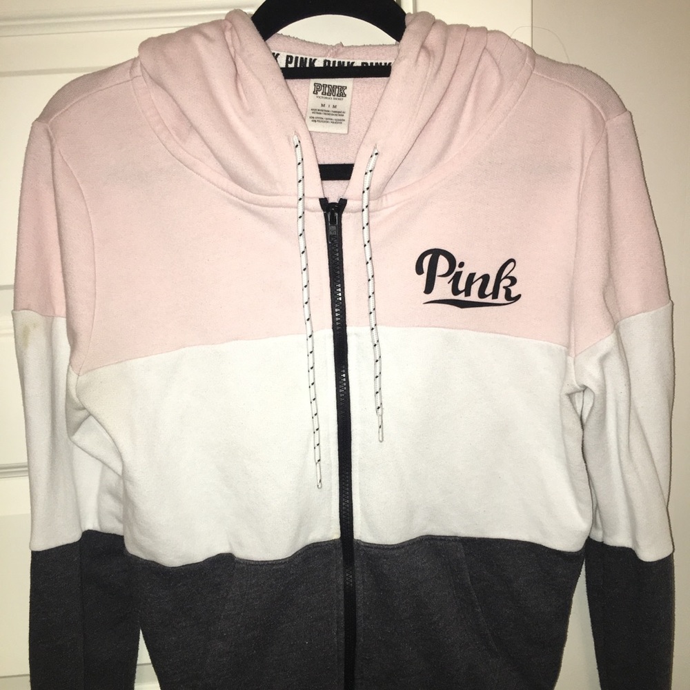 Pink (brand) Pink, Gray, and White Zip Up Jacket